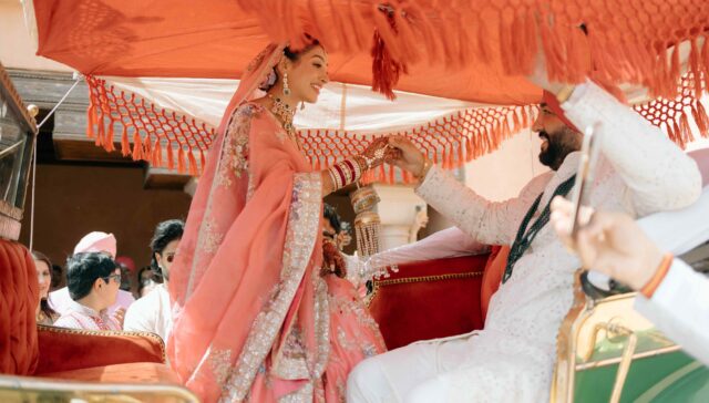 Bride dressed in traditional Sikh wedding attire