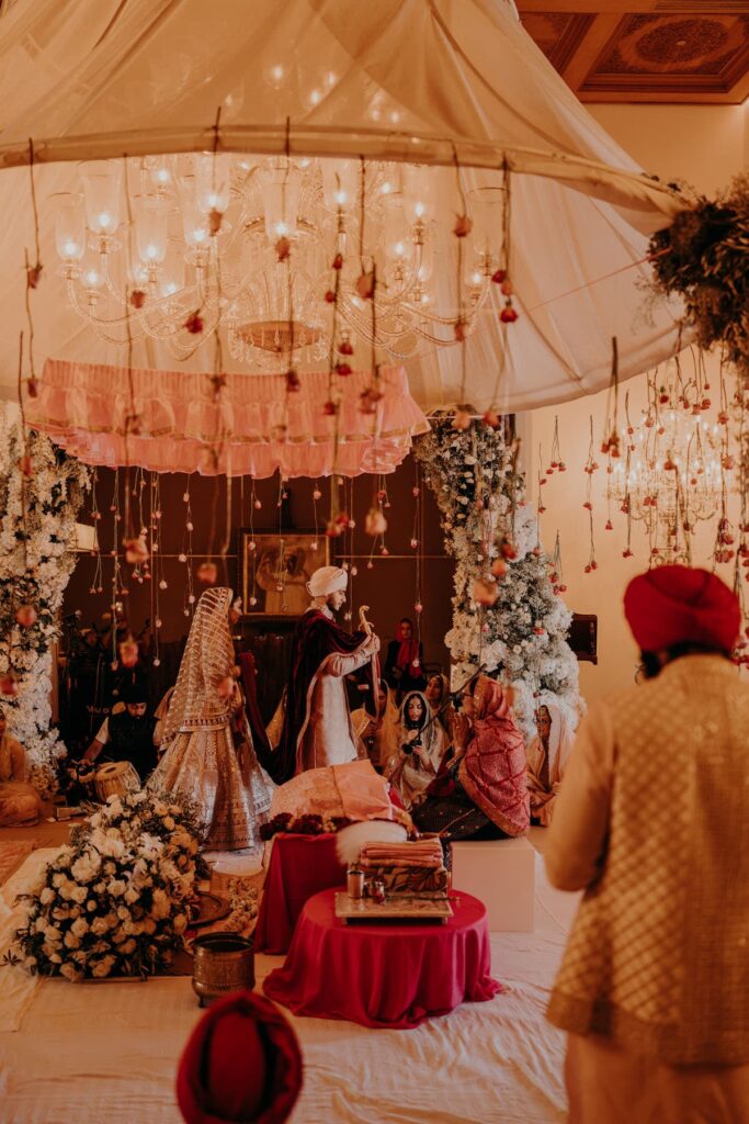 A couple in a traditional Sikh wedding