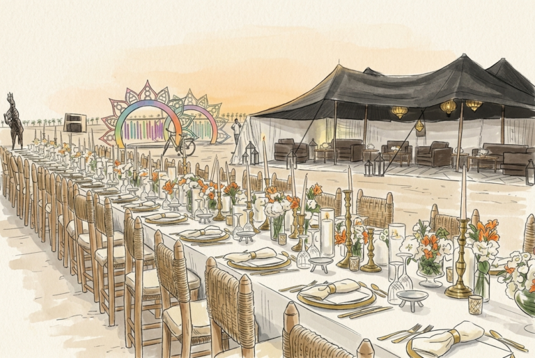 Croquis d un diner dans le desert Agafay