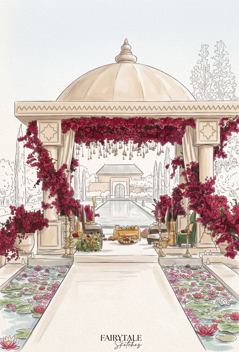 Croquis d un mandap de mariage au Maroc